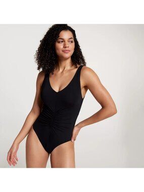 CALIA Women's Ruched One Piece Swimsuit, Size 6, Pure Black